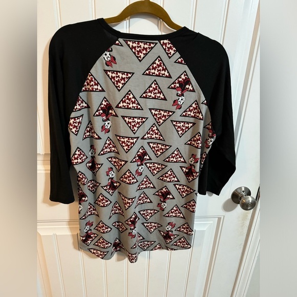 Lularoe Minnie Mouse Gray and Black Patterned Baseball Tee - Picture 4 of 7